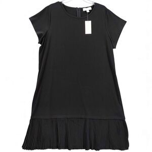 Michael Kors Women’s 2X Black Pleated Hem Shift Dress Short Sleeve Stretch Knit